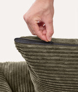 Zipped removable cover on the green corduroy CAFIDE Snozy dog bed