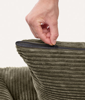 Zipped removable cover on the green corduroy CAFIDE Snozy dog bed