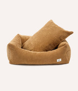 Mustard corduroy CAFIDE Snozy dog bed with matching cushion