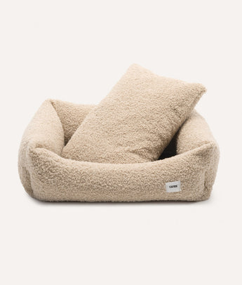 Beige fleece CAFIDE Snozy dog bed with matching cushion