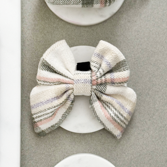 Front flat lay of the Oxford Plaid Sailor Bow Tie by Cocopup London