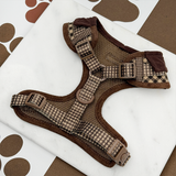 Back of Cotswolds Check harness laid flat, showing buckles and adjustable straps