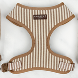 Front view of the London Linen Stripes Adjustable Neck Harness on white, by Cocopup London