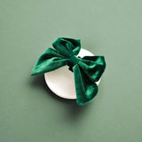 Cocopup London Forest Green Luxe Velvet Sailor Bow Tie on a muted green background