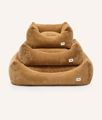 Mustard corduroy CAFIDE Snozy dog beds in three sizes