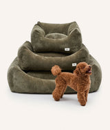 Green corduroy CAFIDE Snozy dog beds in three sizes