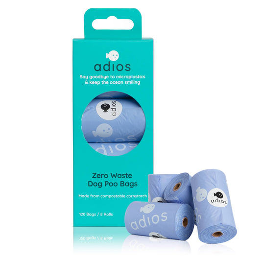 Compostable Dog Poo Bags - 8 Rolls in Blue (120 Bags)