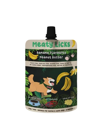 Banana Meaty Licks peanut butter pouch for dogs, 113 g