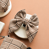 Front flat lay of the Pup Plaid Sailor Bow Tie by Cocopup London