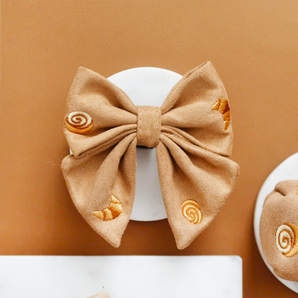 Front flat lay of the Pawtisserie Sailor Bow Tie with embroidered pastries