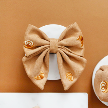 Front flat lay of the Pawtisserie Sailor Bow Tie with embroidered pastries