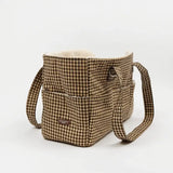 Cotswold Check carrier front view showing exterior pocket, handles and shoulder strap