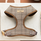Front flat lay of the Pup Plaid Adjustable Neck Harness by Cocopup London