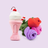 Strawberry Milkshake toy styled with colourful flower dog toys