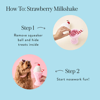 How-to guide for hiding treats inside the Strawberry Milkshake dog toy