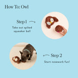 How-to guide for removing the Owl toy's squeaker ball and starting interactive play