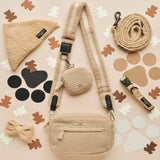 Teddy Rupert walking bag flat lay with strap, treat pouch and matching accessories
