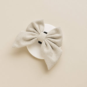Brown Tweed Sailor Bow Tie angled left, showing its layered bow shape