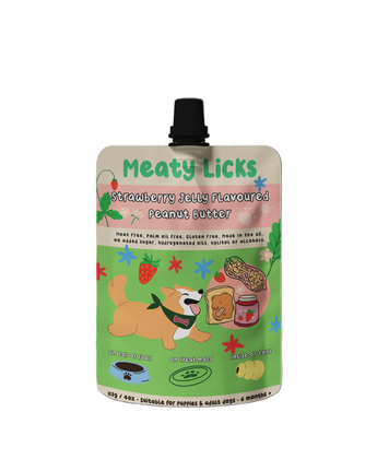 Strawberry Jam Meaty Licks peanut butter pouch for dogs, 113 g