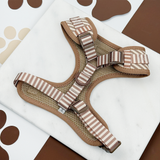 Back view of the London Linen Stripes harness showing adjustable straps and buckle, by Cocopup London