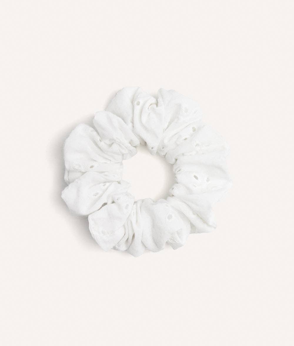 Noa Scrunchie Hair Tie | Coral English Embroidered